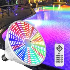 Litezone LED Pool Light Bulb: 120V 45W RGBW Pool Light for Inground Pool with 15 Light Modes - 7000K Pool Lighting - E26 Replacement for Pentair and Hayward Pool Light Fixture