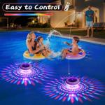 Cootway Floating Pool Lights w/Remote, 6.5 Inch RGB Solar Pool Lights That Float with 9 Dynamic Lighting, IP68 Waterproof Pool Floating Light, Hangable Solar Floating Light for Pools Party Garden(2)