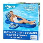 Aqua Campania Ultimate 2-in-1 Pool Float Lounge – Extra Large – Inflatable Pool Floats for Adults with Adjustable Backrest & Cupholder Caddy – Royal/Lime Hibiscus
