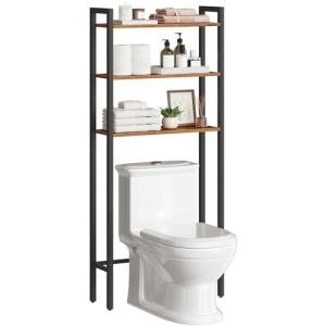 HOOBRO Over The Toilet Storage, 3-Tier Bathroom Organizer Shelf Over Toilet, Freestanding Bathroom Storage Shelves, Space Saver, Easy to Assemble for Room, Rustic Brown and Black BF41TS01