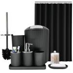 Black Bathroom Accessories Set, 9-Piece Bathroom Accessory Sets Complete with Trash Can, Shower Curtain, Vanity Tray, Soap Dispenser, Soap Dish, Toothbrush Holder, Toothbrush Cup and Toilet Brush