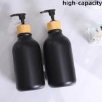 FNGJMJG Matte Black Bathroom Accessories Set 9PCS,Bamboo Bathroom Accessories Sets Complete with Trash Can,Soap Dispenser and Toothbrush Holder Set,Toilet Brush,Qtip Holder,Vanity Tray,Soap Dish