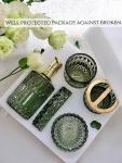 LaMarriti Green Bathroom Accessories Set, 5Pcs Clear Glass Bathroom Set Accessories, Soap Dispenser, Soap Dish, Toothbrush Holder Set, Tumbler, Qtips Holder for Vintage Crystal Bath Decor