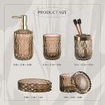 EMPO 6PCS Bathroom Clear Glass Accessories Set (Lotion Soap Dispenser, Soap Dish, Toothbrush Holder, Tumbler, Cotton Swab Jar), Contemporary Modern Decor Crystal Vintage Gift (6pcs Brown)