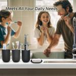 Black Bathroom Accessories Set, 9-Piece Bathroom Accessory Sets Complete with Trash Can, Shower Curtain, Vanity Tray, Soap Dispenser, Soap Dish, Toothbrush Holder, Toothbrush Cup and Toilet Brush