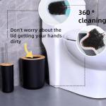 FNGJMJG Matte Black Bathroom Accessories Set 9PCS,Bamboo Bathroom Accessories Sets Complete with Trash Can,Soap Dispenser and Toothbrush Holder Set,Toilet Brush,Qtip Holder,Vanity Tray,Soap Dish