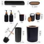 FNGJMJG Matte Black Bathroom Accessories Set 9PCS,Bamboo Bathroom Accessories Sets Complete with Trash Can,Soap Dispenser and Toothbrush Holder Set,Toilet Brush,Qtip Holder,Vanity Tray,Soap Dish