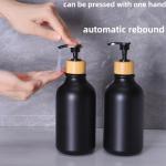 FNGJMJG Matte Black Bathroom Accessories Set 9PCS,Bamboo Bathroom Accessories Sets Complete with Trash Can,Soap Dispenser and Toothbrush Holder Set,Toilet Brush,Qtip Holder,Vanity Tray,Soap Dish