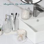 RYTOXILO Bathroom Accessories Set, 4 Pack Clear Glass Bath Accessory Sets Complete, Diamond Soap Dispenser and Toothbrush Holder Set for Bathroom Counter Organizer Essentials, Modern Bathroom Decor