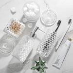 RYTOXILO Bathroom Accessories Set, 4 Pack Clear Glass Bath Accessory Sets Complete, Diamond Soap Dispenser and Toothbrush Holder Set for Bathroom Counter Organizer Essentials, Modern Bathroom Decor