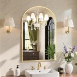 Sweetcrispy 20"x30" Arched Gold Bathroom Mirrors for Wall, Bathroom Mirrors for Over Sink, Metal Framed with HD Shatter-Proof Glass for Entryway, Living Room, Bedroom