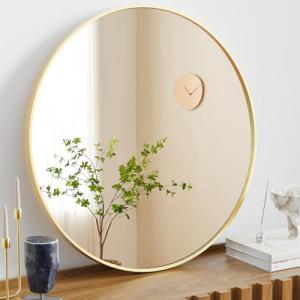 NEWBULIG Gold Round Wall Mirror 24 Inch, Bathroom Mirrors for Over Sink, Wall Decor for Bathroom, Entryway, Bedroom, Vanity