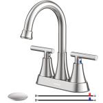 Bathroom Faucets for Sink 3 Hole, Hurran 4 inch Brushed Nickel Bathroom Sink Faucet with Pop-up Drain and Supply Lines, Stainless Steel Centerset Faucets for Sink Vanity RV