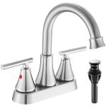 Bathroom Sink Faucet 4 Inch 2 Handle Centerset Brushed Nickel Lead-Free Modern Bathroom Faucet Vanity Faucet with Pop-up Drain Stopper and Supply Hoses