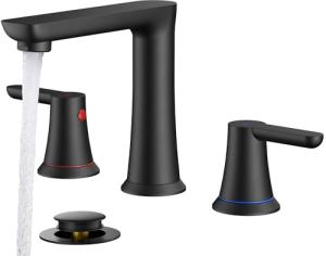 FORIOUS Black Bathroom Faucet 3 Hole, Two Handle 8 Inch Widespread Bathroom Sink Faucet Matte Black with Metal Pop-up Drain, cUPC Supply Lines and Water Saving Aerator for Basin, Vanity, or Commercial