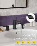 Homevacious Matte Black Waterfall Bathroom Faucet for Sink 3 Hole 8 Inch Widespread Bathroom Sink Faucets with Pop-up Drain Supply Lines Stainless Steel 2-Handle Bathroom Sink Faucet for Bath Vanity
