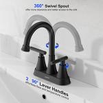 Bathroom Faucets for Sink 3 Hole, Hurran 4 inch Matte Black with Pop-up Drain and 2 Supply Hoses, Stainless Steel Lead-Free 2-Handle Centerset Faucet for Sink Vanity