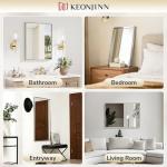 Keonjinn 22 x 30 Inch Brushed Nickel Bathroom Mirrors for Over Sink, Beveled Rectangle Framed Mirrors for Wall, Farmhouse Bathroom Vanity Mirror, Tempered Glass, Square Corner