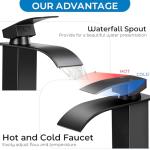 RNDIOZD Matte Black Bathroom Faucets, Waterfall Bathroom Sink Faucet Modern Single Handle Bathroom Faucte 1 or 3 Hole, RV Mixer Tap Vanity Faucet - Includes Pop-up Drain Supply Hoses Deck Plate