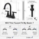 Bathroom Faucets for Sink 3 Hole, Hurran 4 inch Matte Black with Pop-up Drain and 2 Supply Hoses, Stainless Steel Lead-Free 2-Handle Centerset Faucet for Sink Vanity