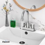 Bathroom Faucets, Bathroom Faucet 3 Hole, Bathroom Sink Faucet, Faucet for Sink 4 Inch 2 Handle Centerset, Lead-Free, with Copper Pop Up Drain (Brushed Nickel)