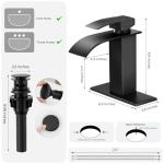 RNDIOZD Matte Black Bathroom Faucets, Waterfall Bathroom Sink Faucet Modern Single Handle Bathroom Faucte 1 or 3 Hole, RV Mixer Tap Vanity Faucet - Includes Pop-up Drain Supply Hoses Deck Plate