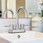 Bathroom Faucets, Bathroom Faucet 3 Hole, Bathroom Sink Faucet, Faucet for Sink 4 Inch 2 Handle Centerset, Lead-Free, with Copper Pop Up Drain (Brushed Nickel)