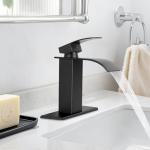 RNDIOZD Matte Black Bathroom Faucets, Waterfall Bathroom Sink Faucet Modern Single Handle Bathroom Faucte 1 or 3 Hole, RV Mixer Tap Vanity Faucet - Includes Pop-up Drain Supply Hoses Deck Plate