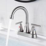 Bathroom Sink Faucet 4 Inch 2 Handle Centerset Brushed Nickel Lead-Free Modern Bathroom Faucet Vanity Faucet with Pop-up Drain Stopper and Supply Hoses