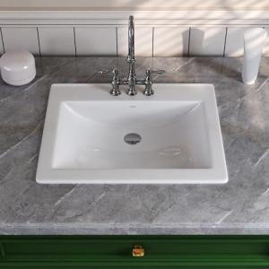 DeerValley 21x18 Inch Rectangular Ceramic Drop-in Bathroom Sink, Under Counter Vessel Sink with Overflow, White Vanity Basin, DV-1DS0122