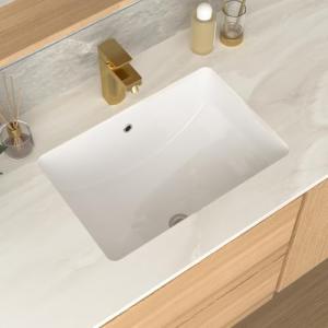 GhomeG Undermount Bathroom Sink Rectangle 21x14 Inch White Rectangular Porcelain Ceramic Vessel Sink with Overflow, Under Counter Lavatory Vanity