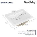 DeerValley 21x18 Inch Rectangular Ceramic Drop-in Bathroom Sink, Under Counter Vessel Sink with Overflow, White Vanity Basin, DV-1DS0122