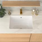 GhomeG Undermount Bathroom Sink Rectangle 21x14 Inch White Rectangular Porcelain Ceramic Vessel Sink with Overflow, Under Counter Lavatory Vanity