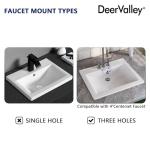 DeerValley 21x18 Inch Rectangular Ceramic Drop-in Bathroom Sink, Under Counter Vessel Sink with Overflow, White Vanity Basin, DV-1DS0122