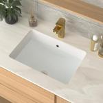 GhomeG Undermount Bathroom Sink Rectangle 21x14 Inch White Rectangular Porcelain Ceramic Vessel Sink with Overflow, Under Counter Lavatory Vanity