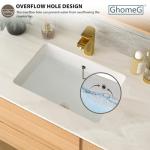 GhomeG Undermount Bathroom Sink Rectangle 21x14 Inch White Rectangular Porcelain Ceramic Vessel Sink with Overflow, Under Counter Lavatory Vanity