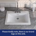 DeerValley 21x18 Inch Rectangular Ceramic Drop-in Bathroom Sink, Under Counter Vessel Sink with Overflow, White Vanity Basin, DV-1DS0122