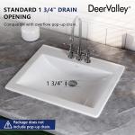 DeerValley 21x18 Inch Rectangular Ceramic Drop-in Bathroom Sink, Under Counter Vessel Sink with Overflow, White Vanity Basin, DV-1DS0122