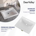 DeerValley 21x18 Inch Rectangular Ceramic Drop-in Bathroom Sink, Under Counter Vessel Sink with Overflow, White Vanity Basin, DV-1DS0122