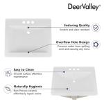 DeerValley 21x18 Inch Rectangular Ceramic Drop-in Bathroom Sink, Under Counter Vessel Sink with Overflow, White Vanity Basin, DV-1DS0122