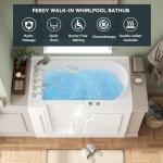 FerdY Floridian 55" x 33" Walk-in Whirlpool Bathtub with 16 Water SPA Jets and Left-Side Door Opening and Quick Fill and Drain System, Rectangular Soaking Jetted Bath Tub in White with LED Lights