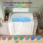 FerdY Floridian 55" x 33" Walk-in Whirlpool Bathtub with 16 Water SPA Jets and Left-Side Door Opening and Quick Fill and Drain System, Rectangular Soaking Jetted Bath Tub in White with LED Lights