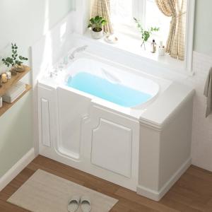 FerdY Floridian 52" x 30" Walk-in Bathtub with Left-Side Door Opening and Quick Fill and Drain System, Rectangular Soaking Bathtub in White