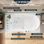 FerdY Floridian 55" x 33" Walk-in Whirlpool Bathtub with 16 Water SPA Jets and Left-Side Door Opening and Quick Fill and Drain System, Rectangular Soaking Jetted Bath Tub in White with LED Lights