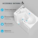 FerdY Floridian 52"x 30" Walk-in Whirlpool Bathtub with 14 Water SPA Jets and Left-Side Door Opening and Quick Fill and Drain System, Rectangular Soaking Bathtub in White