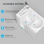 FerdY Floridian 55" x 33" Walk-in Whirlpool Bathtub with 16 Water SPA Jets and Left-Side Door Opening and Quick Fill and Drain System, Rectangular Soaking Jetted Bath Tub in White with LED Lights