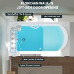 FerdY Floridian 52" x 30" Walk-in Bathtub with Left-Side Door Opening and Quick Fill and Drain System, Rectangular Soaking Bathtub in White