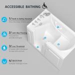 FerdY Floridian 52" x 30" Walk-in Bathtub with Left-Side Door Opening and Quick Fill and Drain System, Rectangular Soaking Bathtub in White