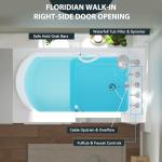 FerdY Floridian 52" x 30" Walk-in Bathtub with Right-Side Door Opening and Quick Fill and Drain System, Rectangular Soaking Bathtub in White