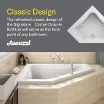 JACUZZI SIGNATURE Acrylic Corner Drop-In Soaking Bathtub, Slip Resistant, Center Drain Placement, 60” (L) x 60” (W), White